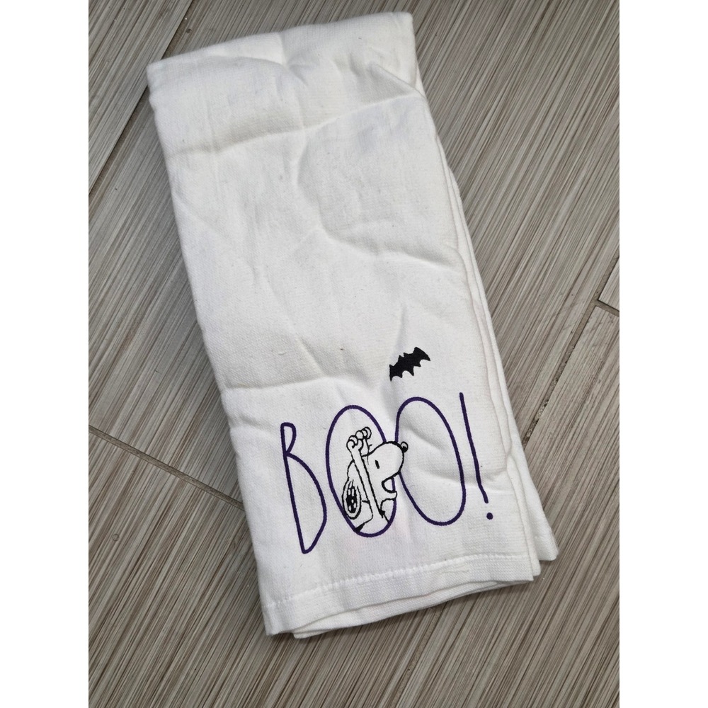 Rae Dunn Peanuts Snoopy Halloween Boo Kitchen Hand Towels Set White Bat
